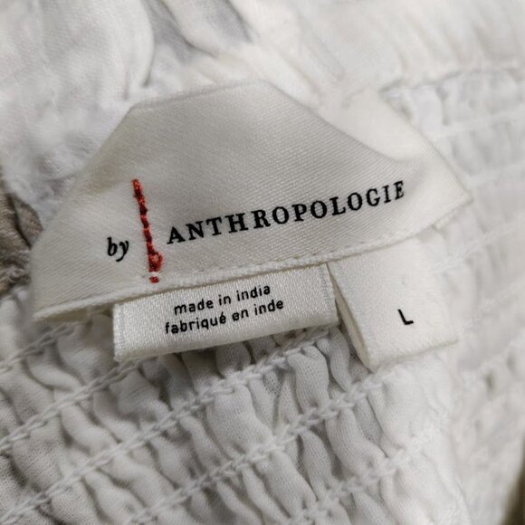 by Anthropologie Strapless Womens Large Smocked Peplum Asymmetric Hem Top White - Picture 6 of 11